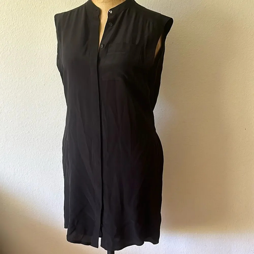 All Saints sz 2 black silk shift dress button front great pre owned condition.